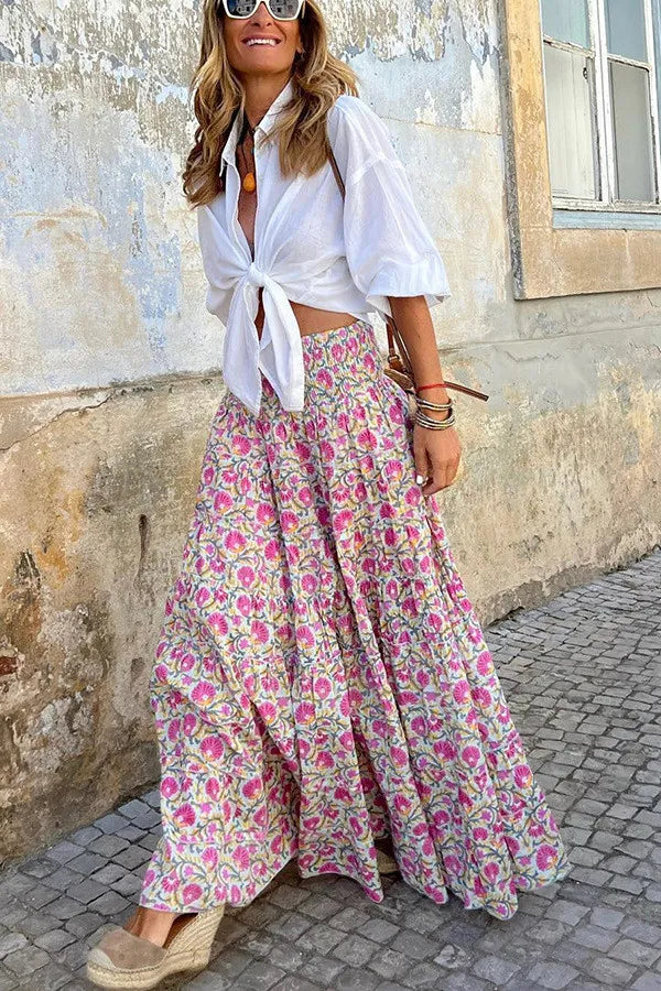 Boho Maxirock mit lebhaftem Blumendruck