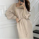 Paula | Damen Strickkleid stilvoll & gerippt figurbetont – Beige