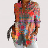 Bunte Bluse Damen | Blumenprint & Lässig Elegant – Orange