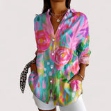 Bunte Bluse Damen | Blumenprint & Lässig Elegant – Rosa