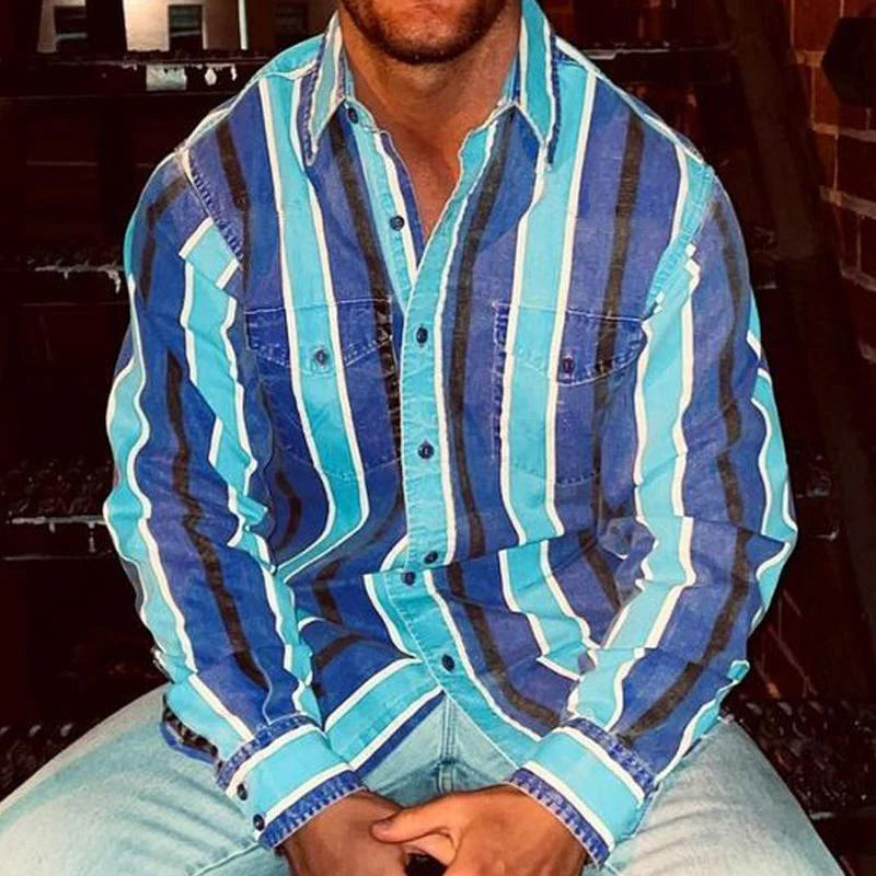 Button-Up-Hemd | Retro | Gestreift | Polohemd | Herrenhemden