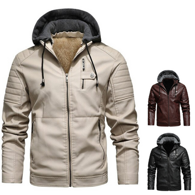 Elegante Vegan Lederjacke mit Kapuze für Herren | Ideal für den Winter