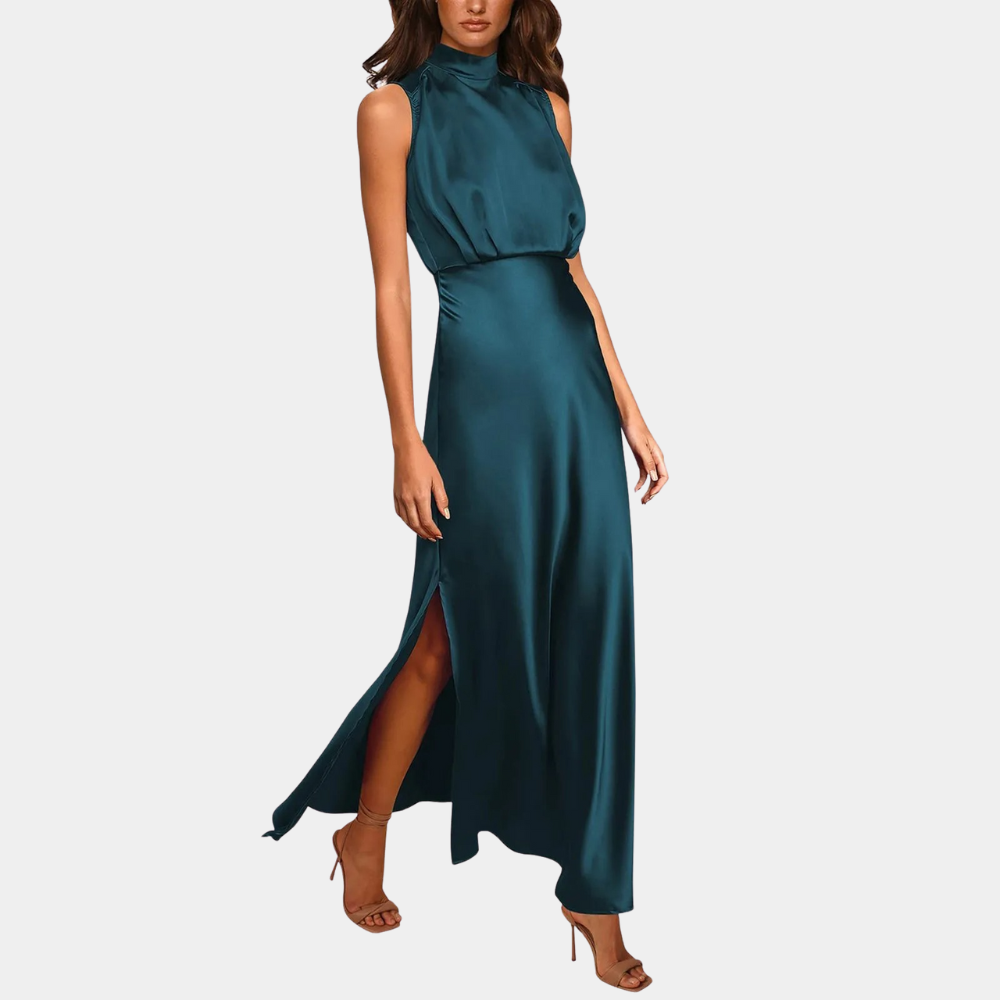 Sabrina - Modernes Satin-Maxikleid mit fließendem Schnitt