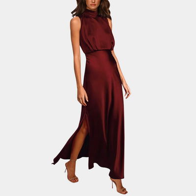 Sabrina - Modernes Satin-Maxikleid mit fließendem Schnitt