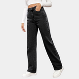 Lara | Damen Hochtaillierte Jeans mit weitem Bein – Schwarz