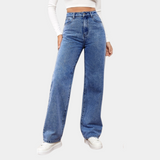 Lara | Damen Hochtaillierte Jeans mit weitem Bein – Dunkelblau