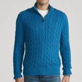 Heinrich | Herren Frühling Viertelzip Strickpullover mit Zopfmuster – Blau