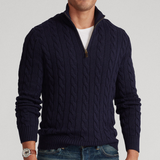 Heinrich | Herren Frühling Viertelzip Strickpullover mit Zopfmuster – Schwarz