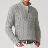 Heinrich | Herren Frühling Viertelzip Strickpullover mit Zopfmuster – Grau