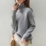Carolin | Damen High-Neck Grobstrickpullover – Grau