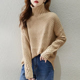 Carolin | Damen High-Neck Grobstrickpullover – Khaki