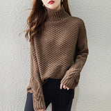 Carolin | Damen High-Neck Grobstrickpullover – Braun