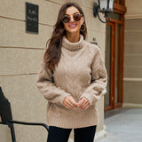 Andrea | Damen Frühlings Rollkragenpullover Mit Zopfmuster-Strick – Khaki