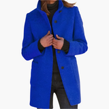 Jessica | Damen Winter Mantel mit Langem Ärmel im Klassischen Stil – Dunkelblau