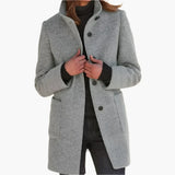 Jessica | Damen Winter Mantel mit Langem Ärmel im Klassischen Stil – Hellgrau