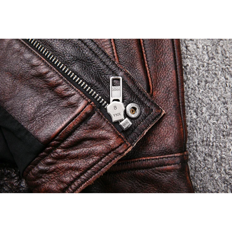 Elegante Herren-Echtlederjacke mit Reißverschluss und Knöpfen