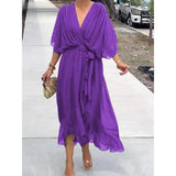 Camila Damen-Midikleid mit V-Ausschnitt und Gürtel – Violett