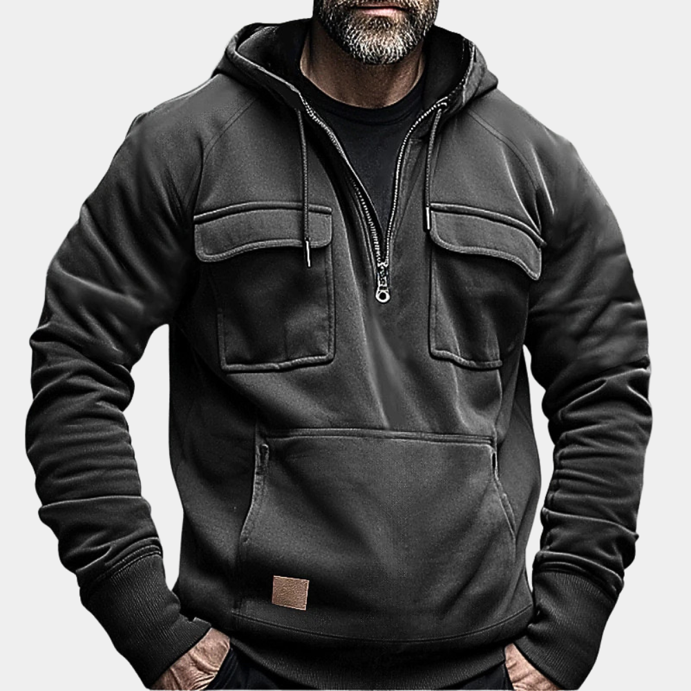 Cargo Hoodie - Halber Reißverschluss - Taschen - Pullover Hoodie - Herren Hoodie