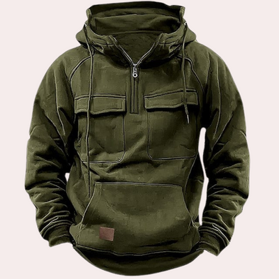 Cargo Hoodie - Halber Reißverschluss - Taschen - Pullover Hoodie - Herren Hoodie