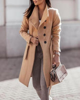 Elsa | Damen Stylischer Langer Steppmantel mit Kapuze – Beige