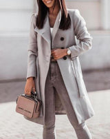 Elsa | Damen Stylischer Langer Steppmantel mit Kapuze – Grau