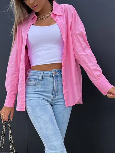 Karla® | Lässige Streetwear Orange Bluse mit Knöpfen