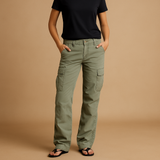 Damen-Cargohose mit hoher Taille – Grün