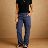 Damen-Cargohose mit hoher Taille – Blau