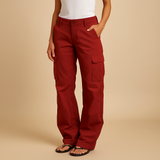 Damen-Cargohose mit hoher Taille – Rot