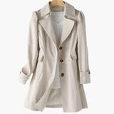 Gabriela | Damen Klassischer Langer Trenchcoat mit Knöpfen vorne – Beige