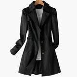 Gabriela | Damen Klassischer Langer Trenchcoat mit Knöpfen vorne – Schwarz