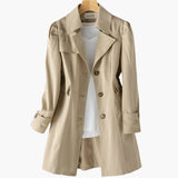 Gabriela | Damen Klassischer Langer Trenchcoat mit Knöpfen vorne – Khaki