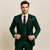 Dreiteiliger Herrenanzug in Slim Fit – Elegante Weste mit Satinrevers für formelle Hochzeiten – Dunkelgrün