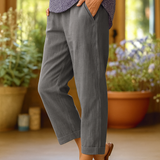 Leinenhose für Damen, Sommer, mit elastischem Bund – Grau