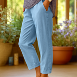 Leinenhose für Damen, Sommer, mit elastischem Bund – Blau