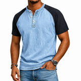 Edgehill - Vintagegewaschenes Henley-T-Shirt – Hellblau