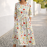 Daniela | Feminines Maxikleid für Damen – Weiß mit Blumenmuster