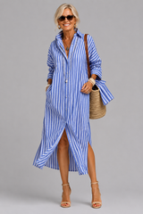 Rosabella - Knitterfreies Midikleid mit Taillengürtel – Blau