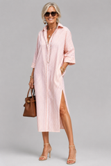 Rosabella - Knitterfreies Midikleid mit Taillengürtel – Pink