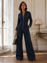 Lucasta | Damen Overall mit Weitem Bein und Langarm – Dunkelblau