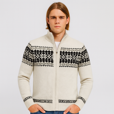 Noah | Warmer Herrenpullover mit Schneeflocken-Print und Reißverschluss