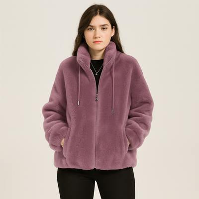 Kortney | Rote Plüschjacke aus Kunstpelz