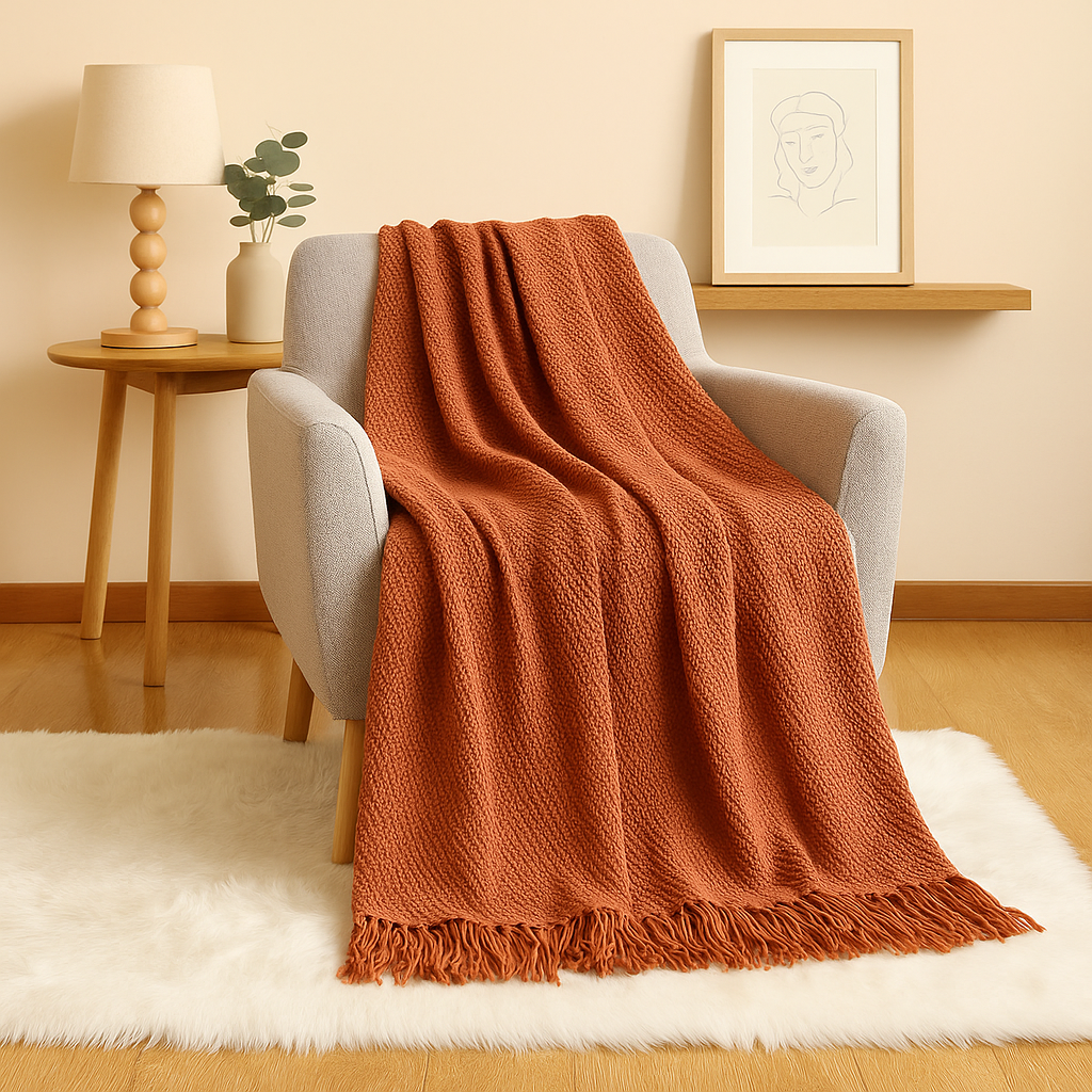 Tassora | Überwurfdecke mit Blasenmuster und Quasten