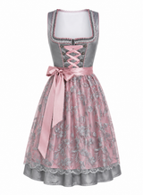 Bettina | Damen Dirndl Oktoberfest Kleid mit Spitzenüberrock – Grau
