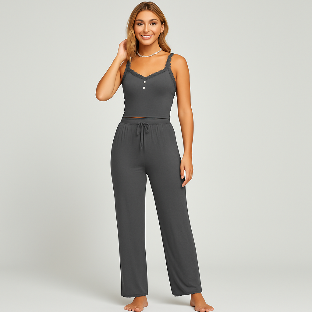 Damen-Pyjama-Set mit Spitzenbesatz – Elegante und weiche Nachtwäsche für nächtlichen Komfort