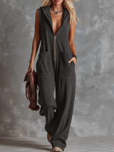 Marlinka | Damen Kapuzen Jumpsuit mit Reißverschluss – Grau