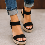 Jasmin | Damen Frühlings Keilabsatz Sandalen Mit Offener Zehenpartie – Schwarz