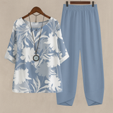 Damen Zweiteiliges Set mit Rundhals und Kurzarm – Blau