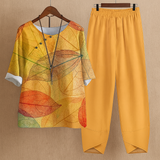 Damen Zweiteiliges Set mit Rundhals und Kurzarm – Orange