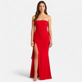 Strapless-Abendkleid für Damen mit Schlitz – Rot